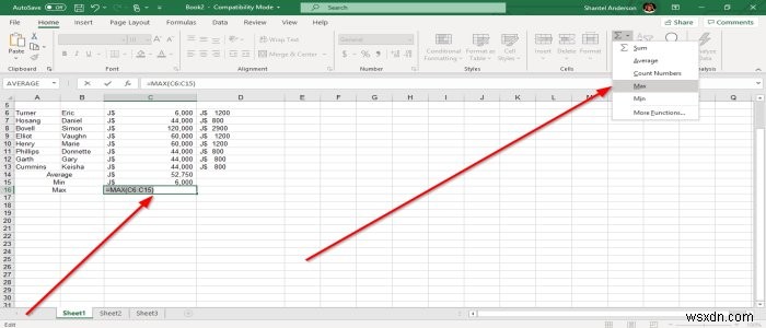 Cách sử dụng các hàm MIN, Max và AVERAGE của Excel 