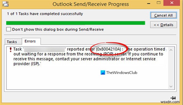 Sửa lỗi Outlook 0x8004210A, Hoạt động hết thời gian chờ phản hồi 