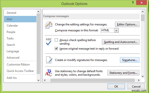 Không thể thêm Chữ ký Email trong Outlook trên Windows 11/10 