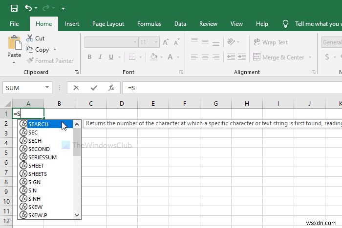 Cách hiển thị hoặc ẩn Danh sách Công thức khi nhập trong Excel 