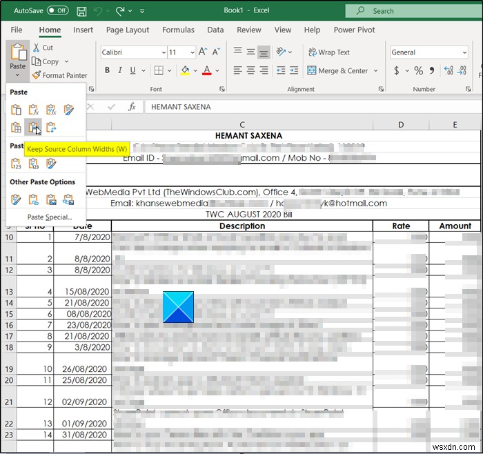 Cách sao chép Chiều rộng cột từ nguồn sang một bảng tính khác trong Excel 
