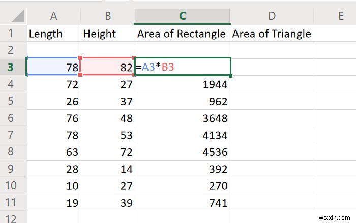 Cách tính diện tích Hình chữ nhật, Hình tam giác hoặc Hình tròn trong Excel 