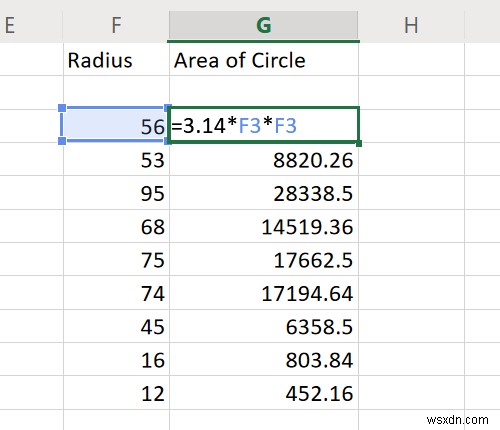 Cách tính diện tích Hình chữ nhật, Hình tam giác hoặc Hình tròn trong Excel 