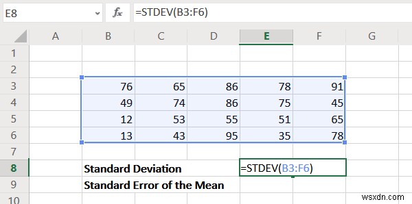 Cách tính độ lệch chuẩn và lỗi chuẩn của trung bình trong Excel 