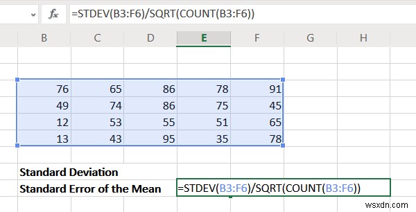 Cách tính độ lệch chuẩn và lỗi chuẩn của trung bình trong Excel 