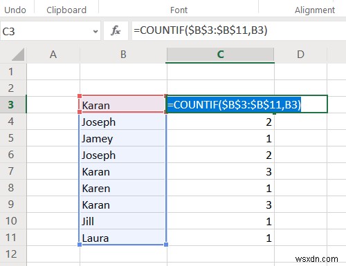 Cách đếm các giá trị trùng lặp trong một cột trong Excel 
