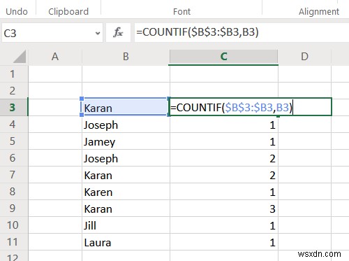 Cách đếm các giá trị trùng lặp trong một cột trong Excel 