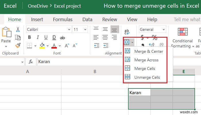 Cách hợp nhất và hủy hợp nhất ô trong Excel 