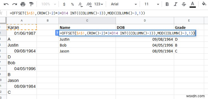 Cách chuyển đổi Cột thành Hàng trong Excel bằng Công thức 