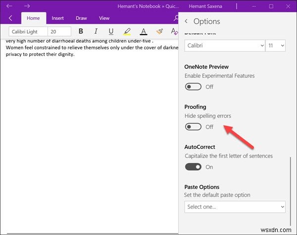 Cách tắt Kiểm tra chính tả trong OneNote trên Windows 11/10 