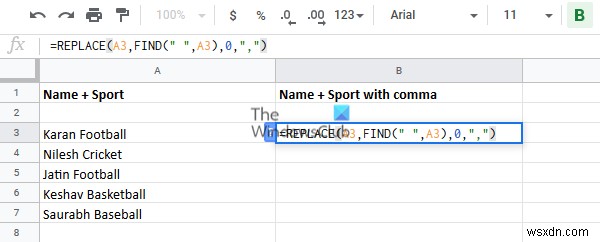 Cách thêm Dấu phẩy sau Từ đầu tiên trong mỗi Ô trong Excel 