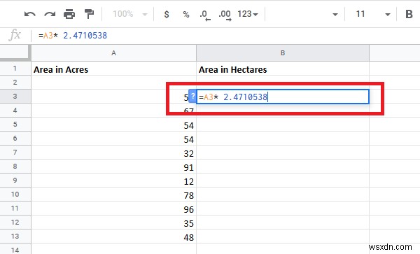 Cách chuyển đổi ô giữa Hecta và Acres trong Excel 