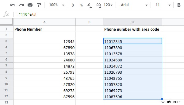 Cách thêm quốc gia hoặc mã vùng vào danh sách số điện thoại trong Excel 