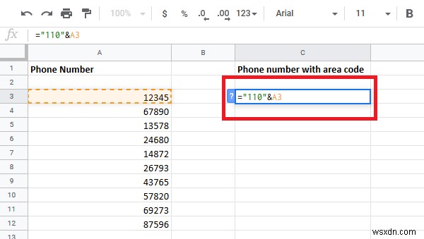 Cách thêm quốc gia hoặc mã vùng vào danh sách số điện thoại trong Excel 