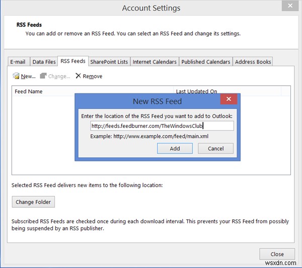 Cách thêm Nguồn cấp RSS vào Outlook trong Windows 11/10 
