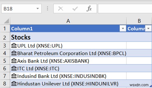 Cách tìm nạp Giá chứng khoán theo thời gian thực trong Excel bằng cách sử dụng Báo giá chứng khoán 