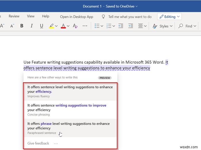 Cách sử dụng tính năng Đề xuất Viết lại của Microsoft Word trong Word for Web 