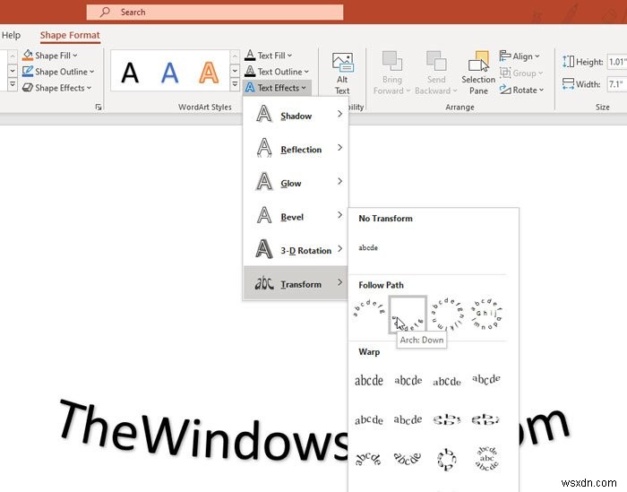 Cách chèn văn bản cong trong PowerPoint bằng WordArt 