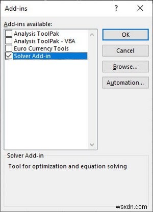 Cách kích hoạt bổ trợ Solver trong Microsoft Excel nếu nó không hoạt động 