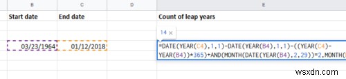 Cách tính số Năm nhuận giữa hai ngày trong Excel 