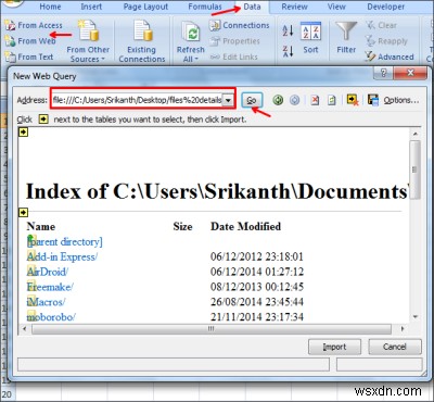 Cách lấy danh sách Tệp trong Thư mục vào Excel 