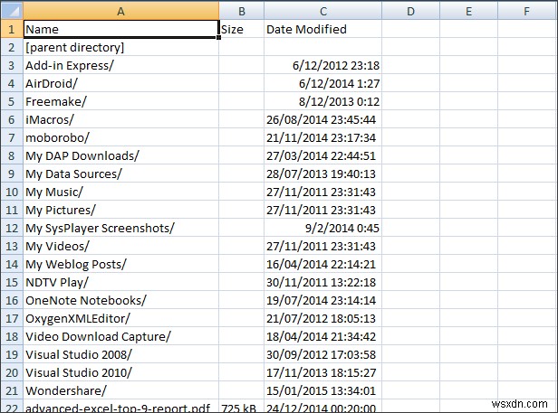Cách lấy danh sách Tệp trong Thư mục vào Excel 