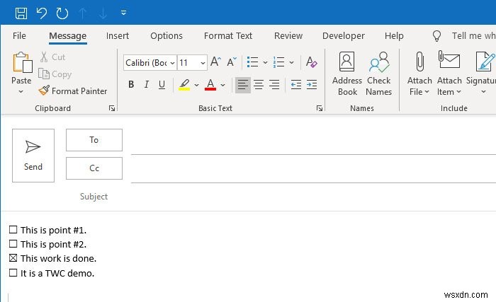 Cách chèn hộp kiểm trong ứng dụng Thư và email Outlook trong Windows 11/10 