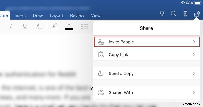 Cách mời ai đó chỉnh sửa tài liệu Word trên iPad 