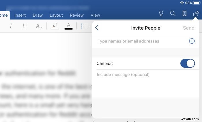Cách mời ai đó chỉnh sửa tài liệu Word trên iPad 