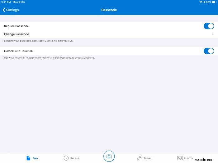 Cách khóa OneDrive bằng Mật khẩu, Touch ID hoặc Face ID trên iPad 