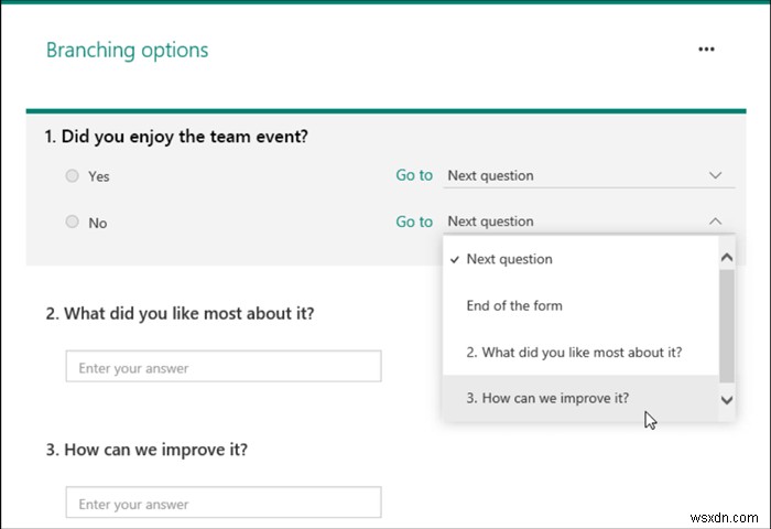 Cách thêm Phân nhánh trong Microsoft Forms 