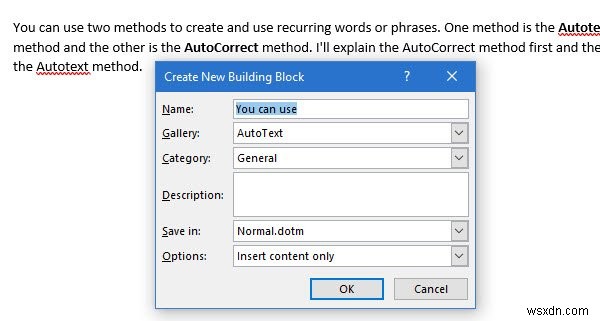 Cách tạo mục nhập Văn bản tự động để sử dụng với Microsoft Word