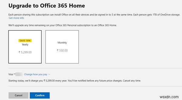 Cách thay đổi Gói đăng ký Office 365 - Cá nhân thành Gia đình và ngược lại 