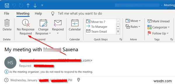 Tùy chọn Phản hồi Cuộc họp Outlook không hiển thị cho Mời 