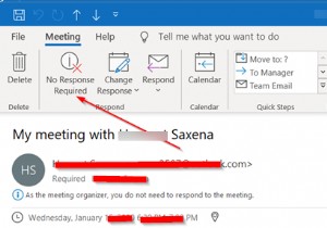 Tùy chọn Phản hồi Cuộc họp Outlook không hiển thị cho Mời 