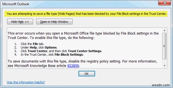 Cách thay đổi cài đặt Chặn Tệp trong các chương trình Microsoft Office 