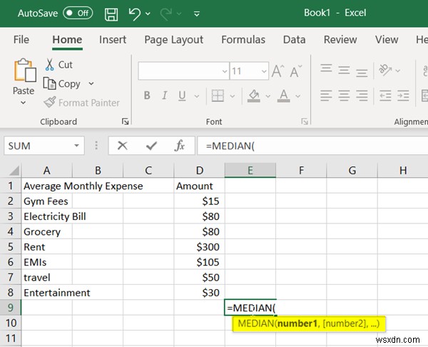 Cách tính giá trị trung vị trong Excel 