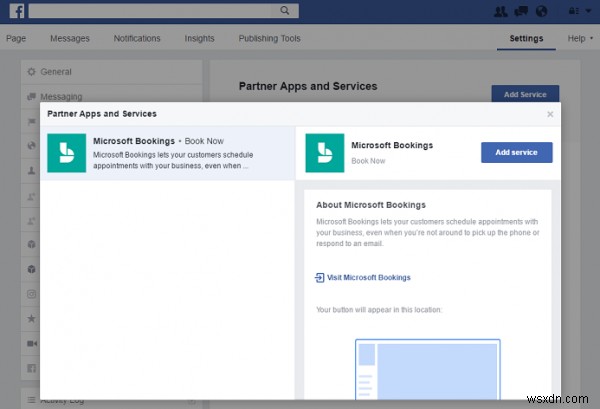 Cách kết nối Microsoft Bookings và Trang Facebook 