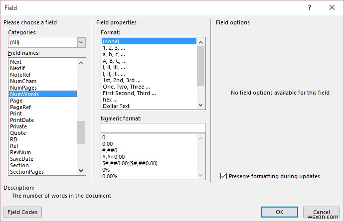 Cách chèn số từ trong tài liệu Microsoft Word 