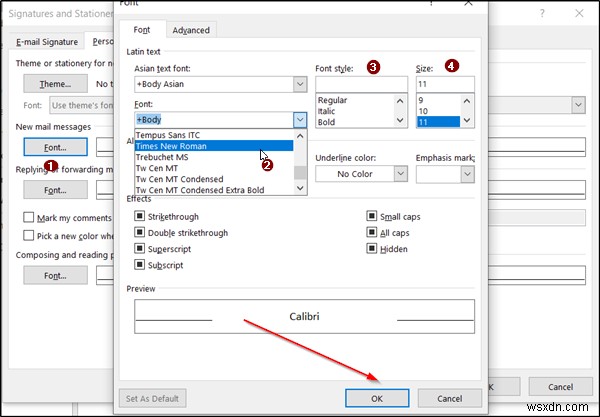 Cách thay đổi phông chữ, màu sắc, kiểu và kích thước mặc định trong Microsoft Outlook 