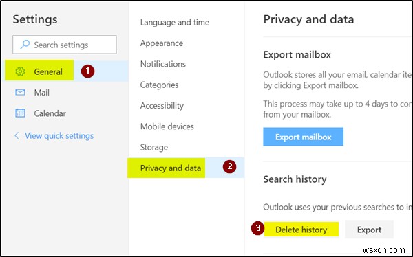 Làm cách nào để bạn xóa Lịch sử tìm kiếm khỏi Outlook.com 
