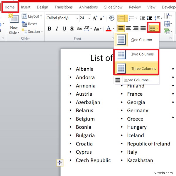 Cách hiển thị danh sách dài trong một trang chiếu đơn trong PowerPoint 