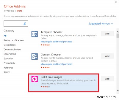 Cách thêm và sử dụng tiện ích bổ sung Pickit Free Images vào Microsoft Office 