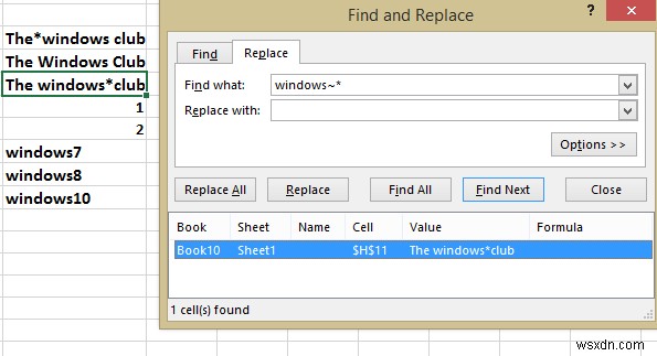 Cách tìm và thay thế các ký tự đại diện trong Excel
