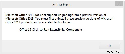 Lỗi cấu phần mở rộng Office Click-to-Run, Không thể cài đặt Office 