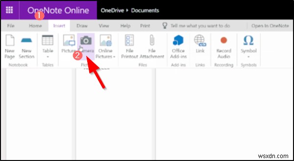 Chèn ảnh từ máy ảnh với ứng dụng OneNote Online 