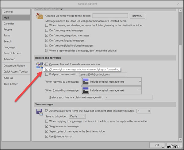 Cách định cấu hình Microsoft Outlook để đóng Thư sau khi trả lời