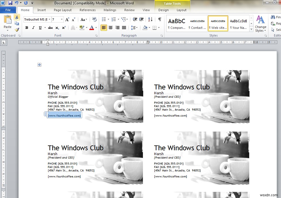 Cách thiết kế Danh thiếp bằng Microsoft Word 