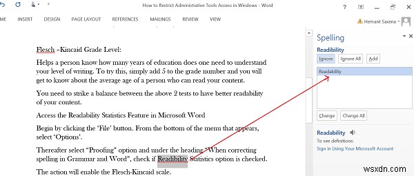 Tính năng thống kê khả năng đọc trong Microsoft Word 