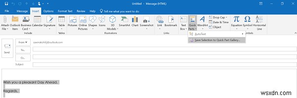 Cách sử dụng Phần nhanh để dán văn bản từ Microsoft Word sang Outlook 